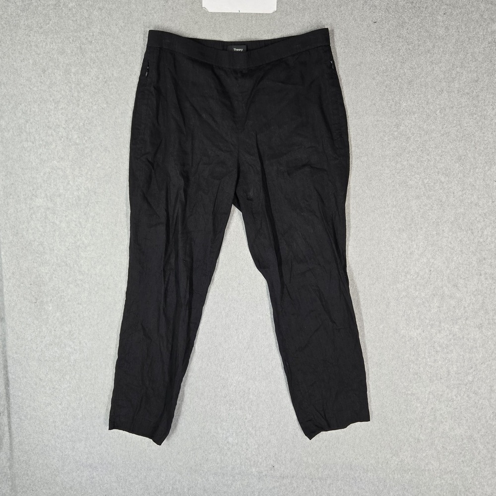Theory Women Pants 6 Black Basic Pull On Caliver Linen Blend Cropped 24" Inseam